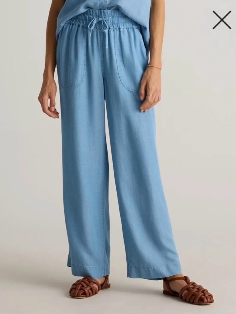 Quince Light Blue Wide-Leg Drawstring Pants